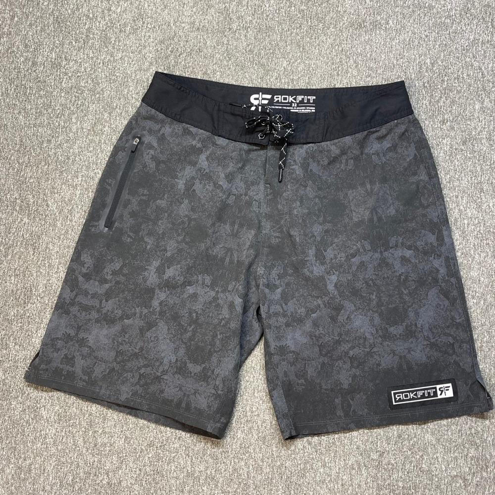 Rokfit Mens Training‎ Shorts 32 Charcoal Grey Camo CrossFit Athletic Gym